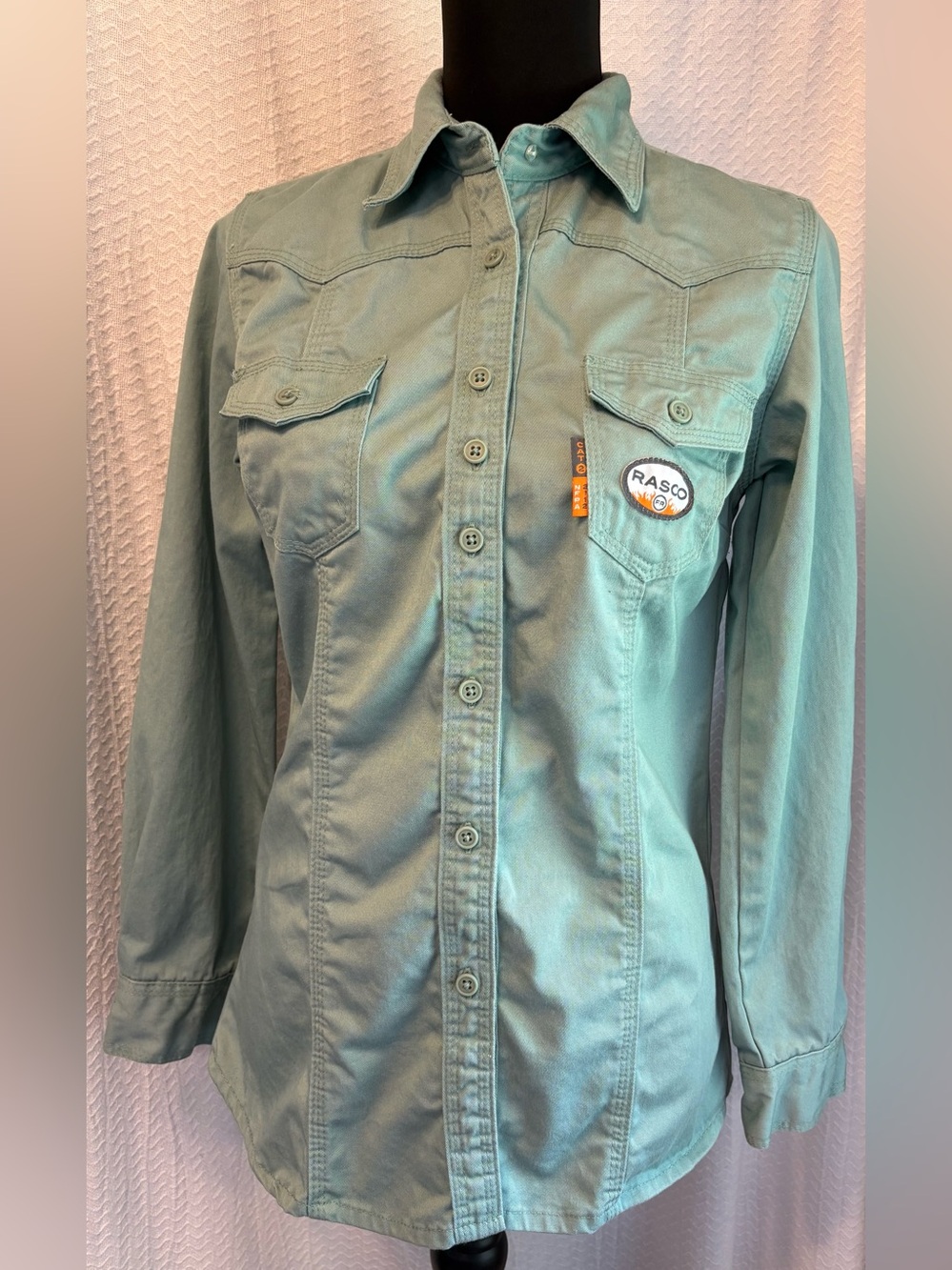 Rascoe FR Women’s Flame Resistant Women’s Sage Green Work Shirt. CAT 2 NFPA 2112